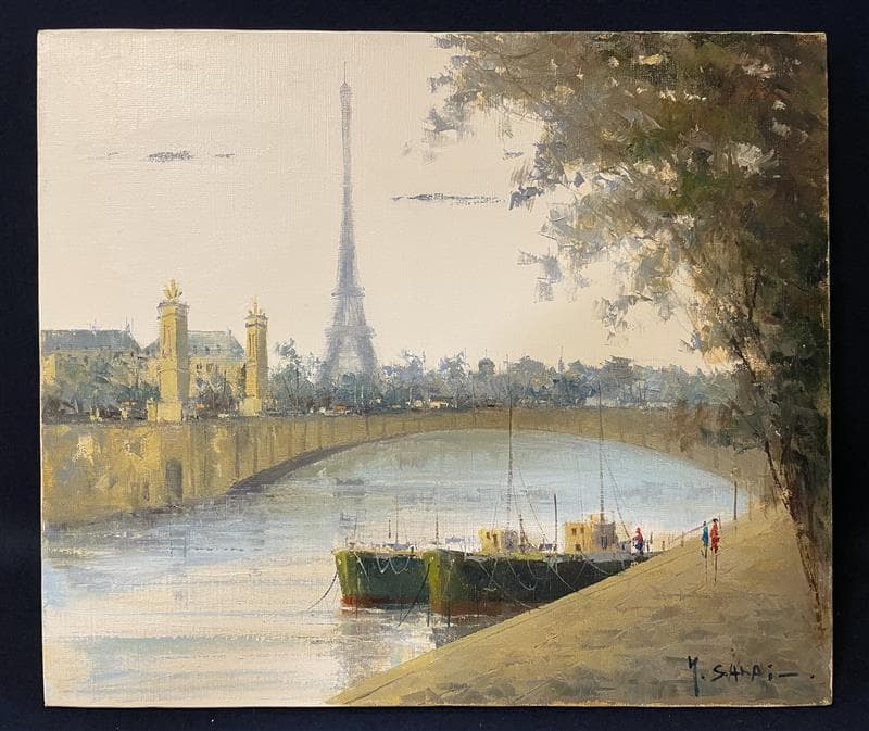 ふ*☆様 「真作」酒井健吉「パリー セーヌ川」風景画　油彩画　額装　サイン有り