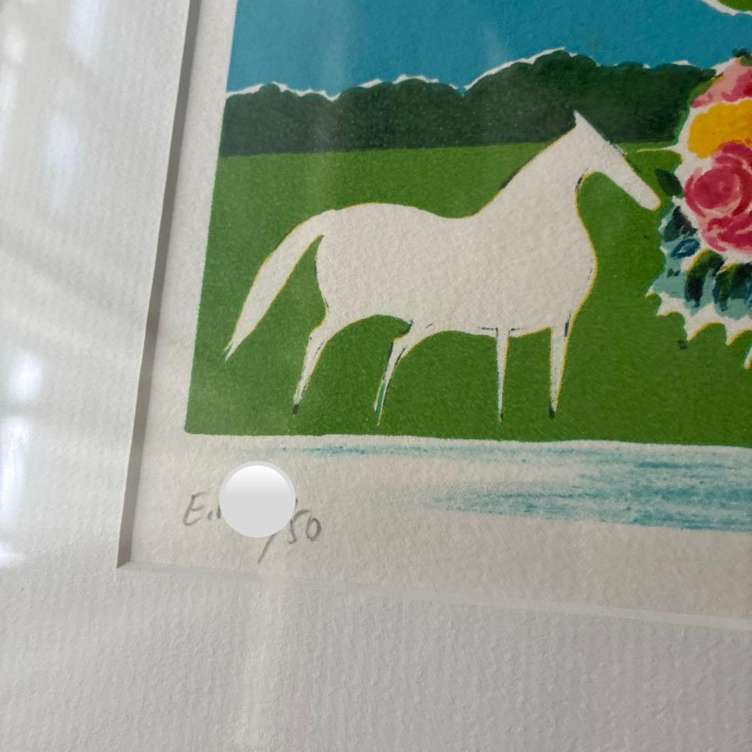 セルジュ・ラシス　白馬と窓辺の薔薇