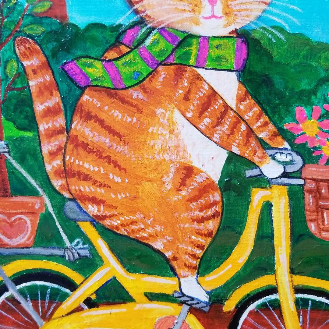 油絵　専用　自転車に乗るエースくん