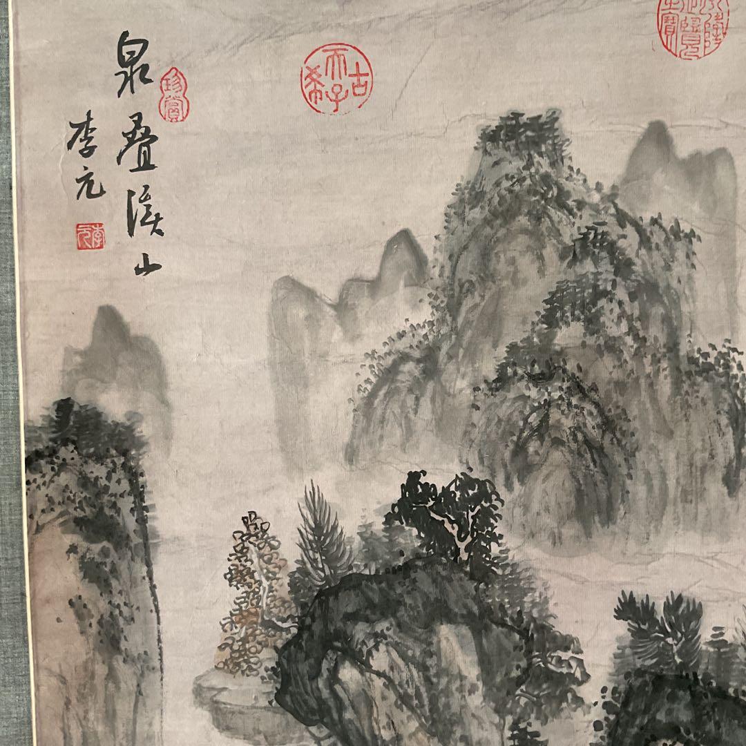 中国画 紙本淡彩水墨画 作者 年代不詳 軸先木細工軸