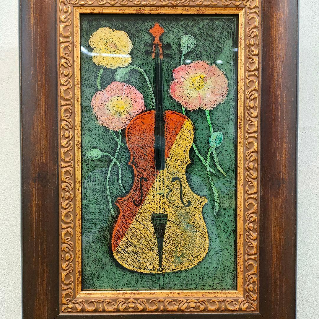 ガラス絵「ひなげしチェロ」