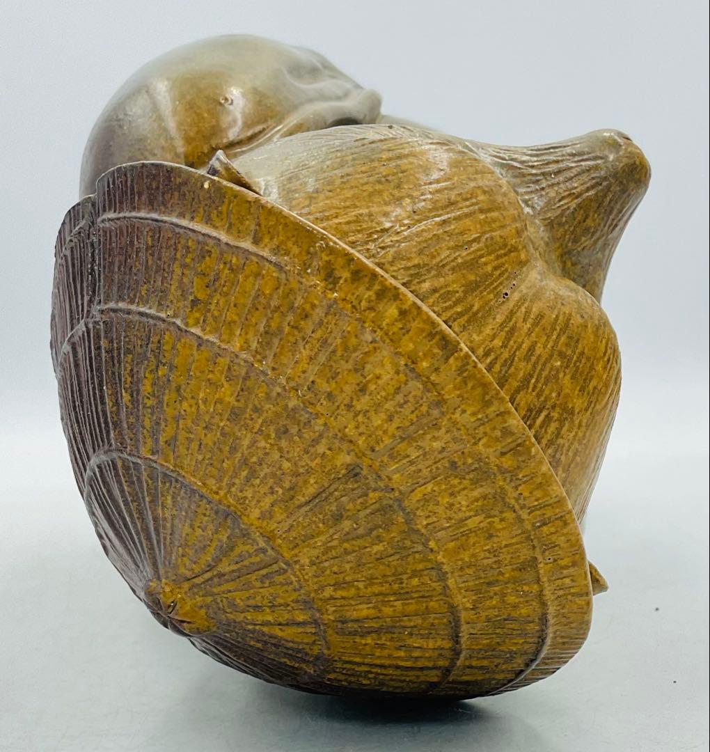 ◉長老作家・吉延英秀先生　備前焼狸置物　縁起物　未使用【228-2】◉