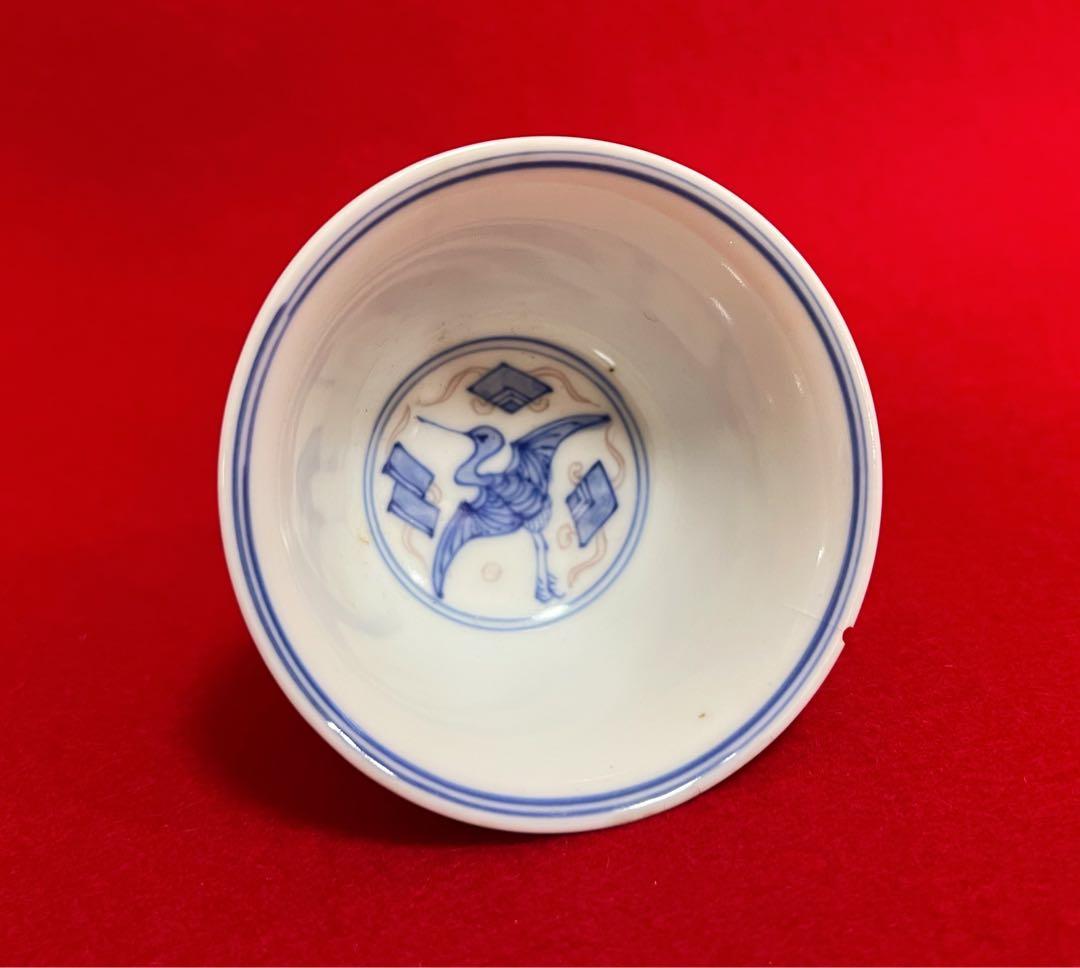 中国美術 古玩 大明成化年製 青花釉里紅 鳳紋樣茶圓 茶道具