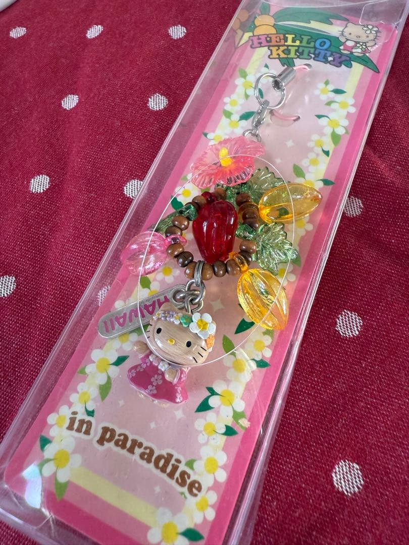 ハローキティストラップ　ハワイ　USA ご当地キティ　ハイビスカス　日焼けキティ