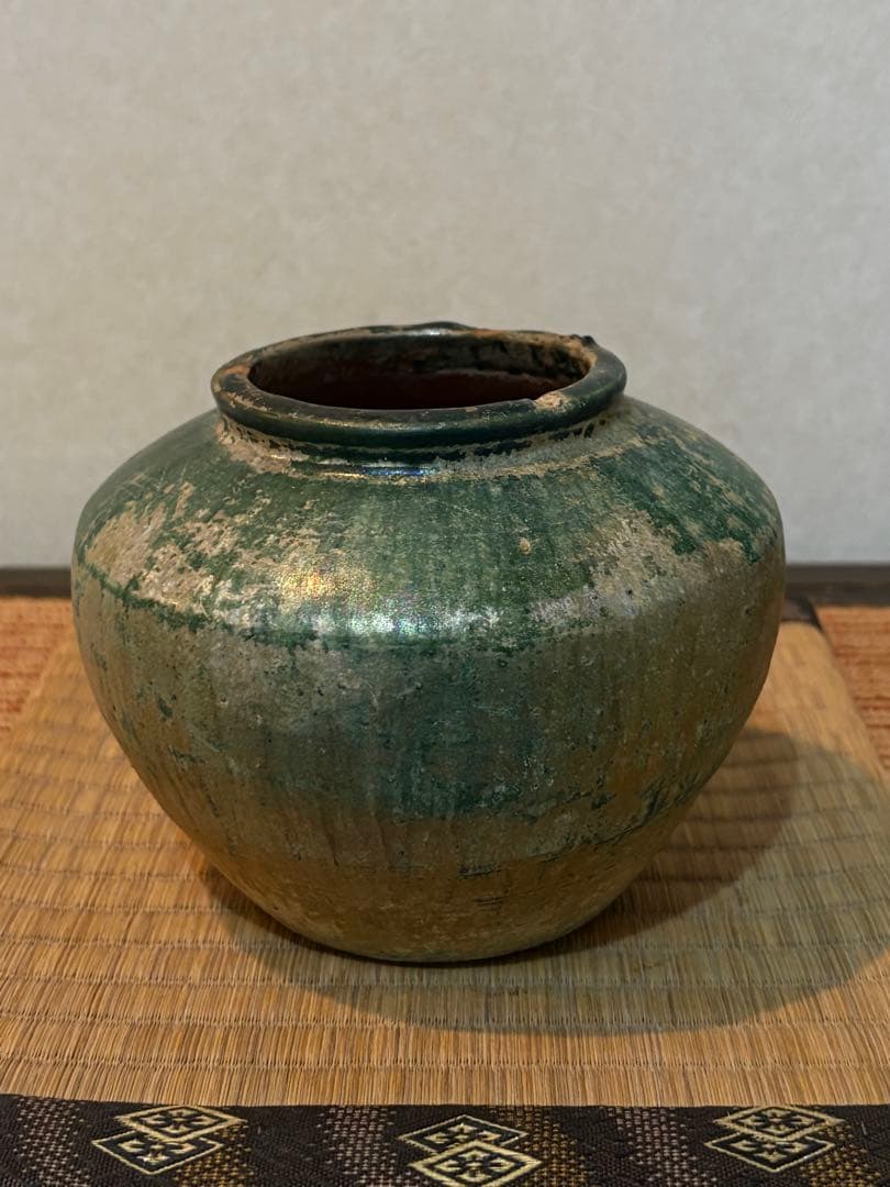 骨董　緑釉壺　古代出土品　漢時代　中国美術　古美術