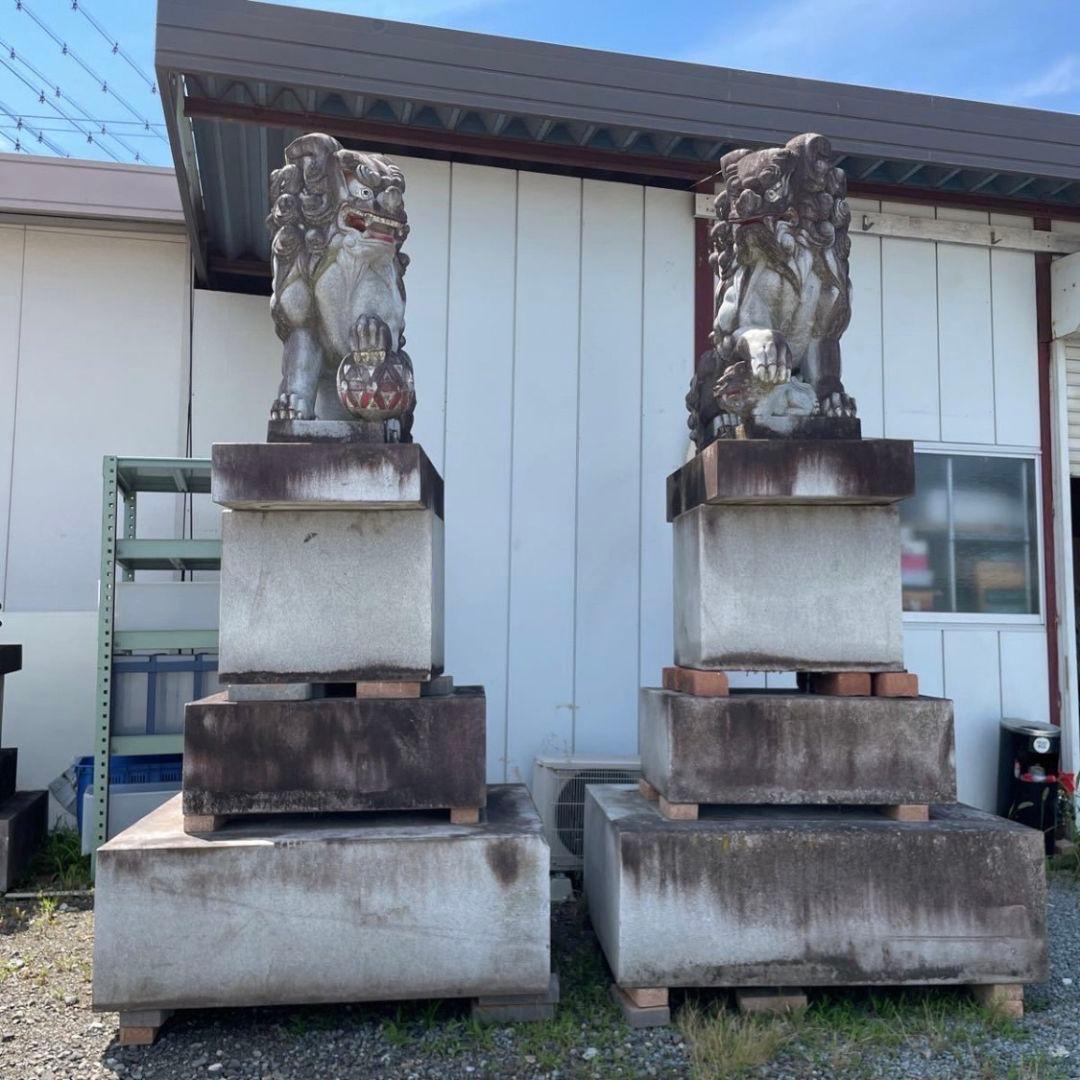 引き取り限定 狛犬 子供 玉付き 特大 石像 台付き 1対