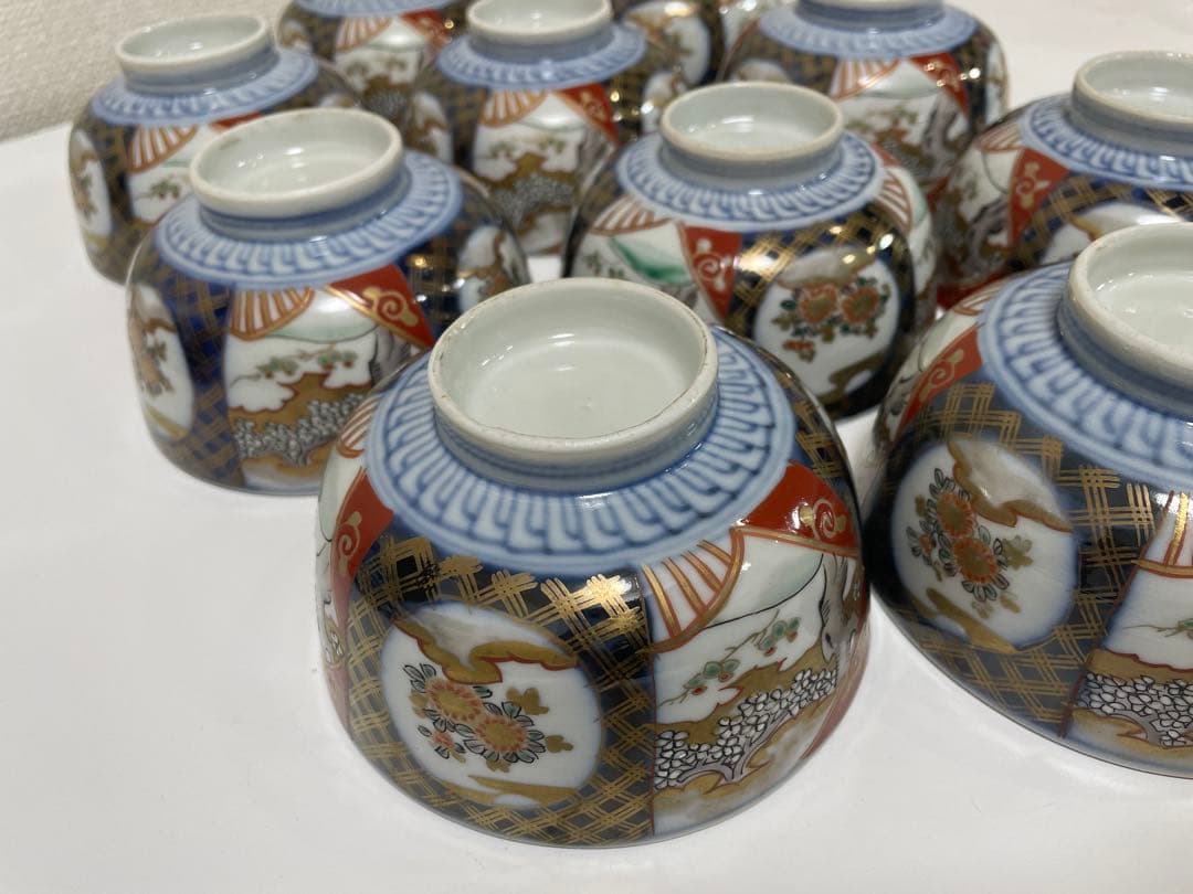 【現状品】有田焼 古伊万里焼 蓋付碗 煮物椀 汁椀 飯碗 10客 蓋9枚 レトロ