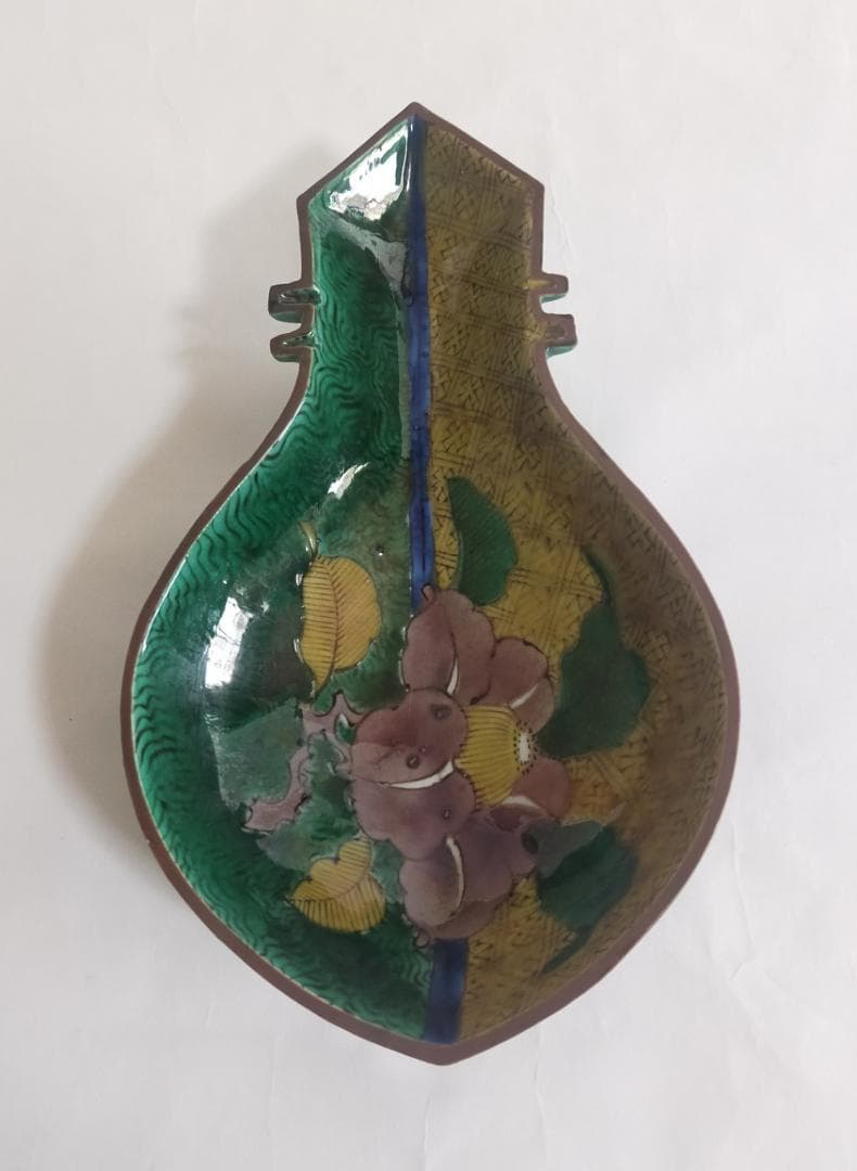 古九谷吉田屋青九谷琵琶形三足盛付皿