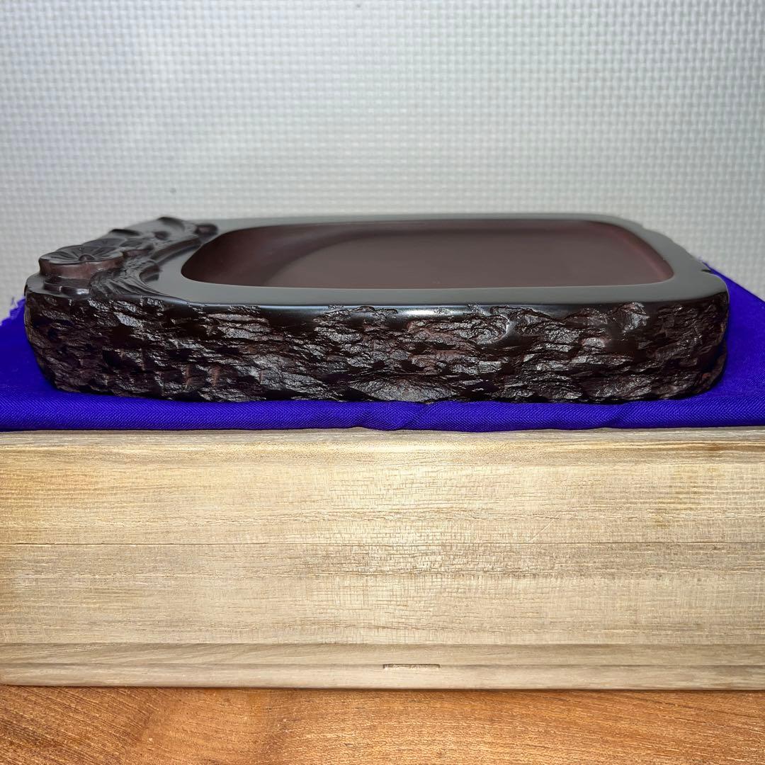 ⭕️赤間硯　梅文硯　三代　玉峯　日枝敏夫　新品未使用美品　梅花蕾を彫刻　祝品