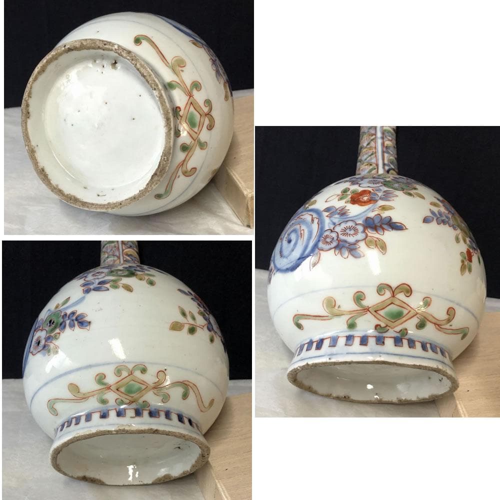 F523 古伊万里 色絵 徳利 高さ19.5cm 花入 一輪挿し