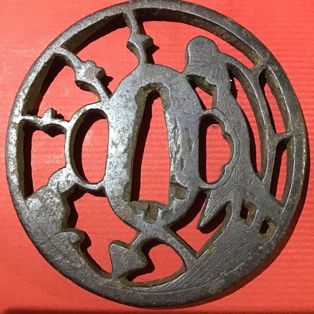 鉄地透鍔　尾張鍔　江戸時代保証　　　　書鍔箱