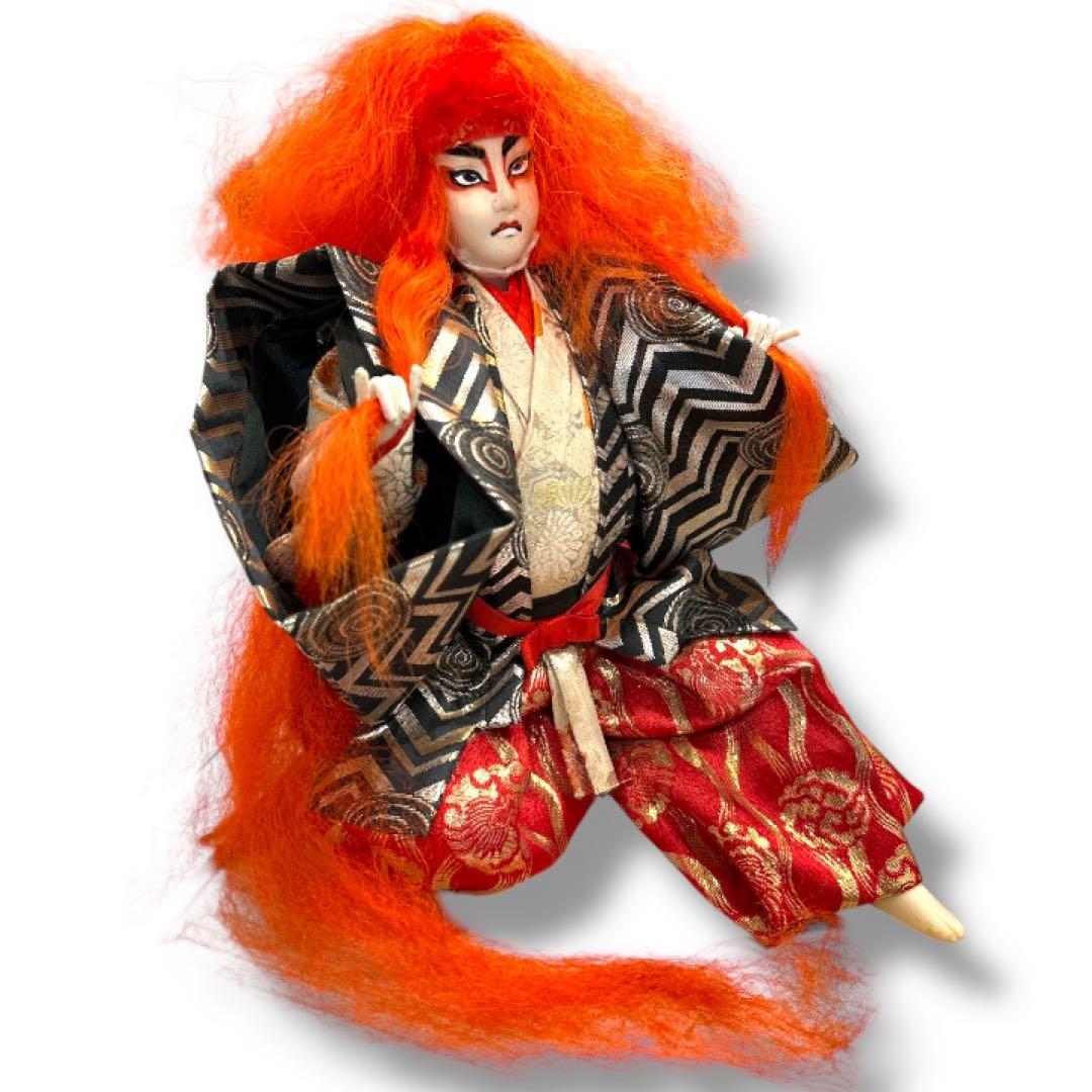 連獅子 歌舞伎人形 日本人形 昭和レトロ 台座付 高さ約48cm 骨董