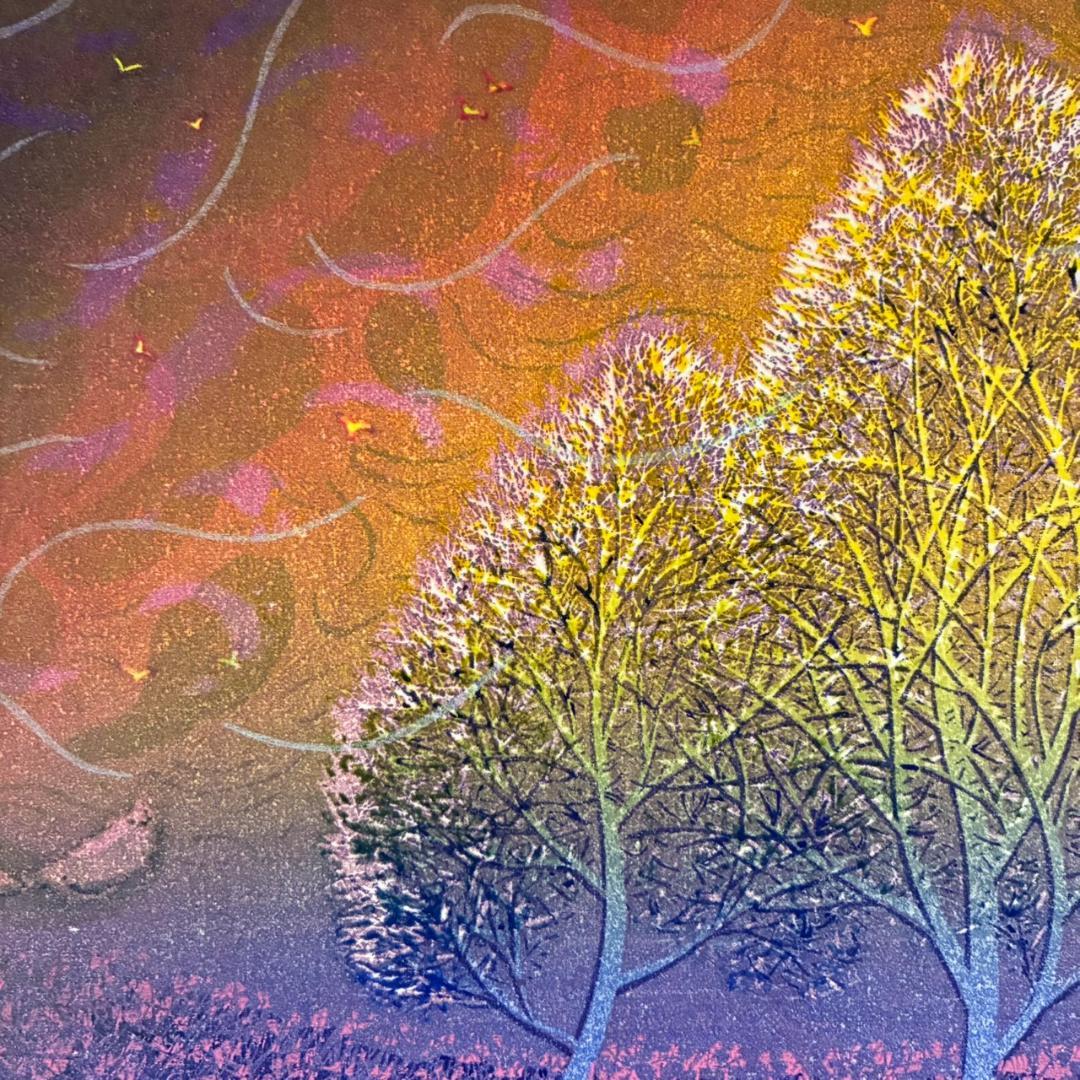 美品 牧野宗則「優しい日（Ⅱ）」木版画 1991年制作 直筆サイン入り 額縁入り