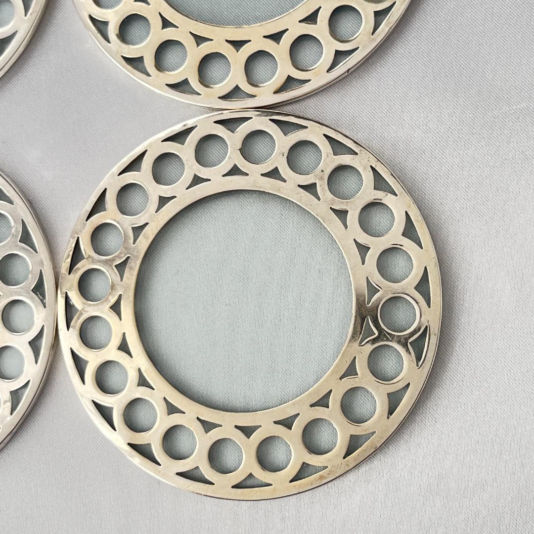 【WEBSTER】 【純銀 / ガラス】コースター 4枚 スターリングシルバー