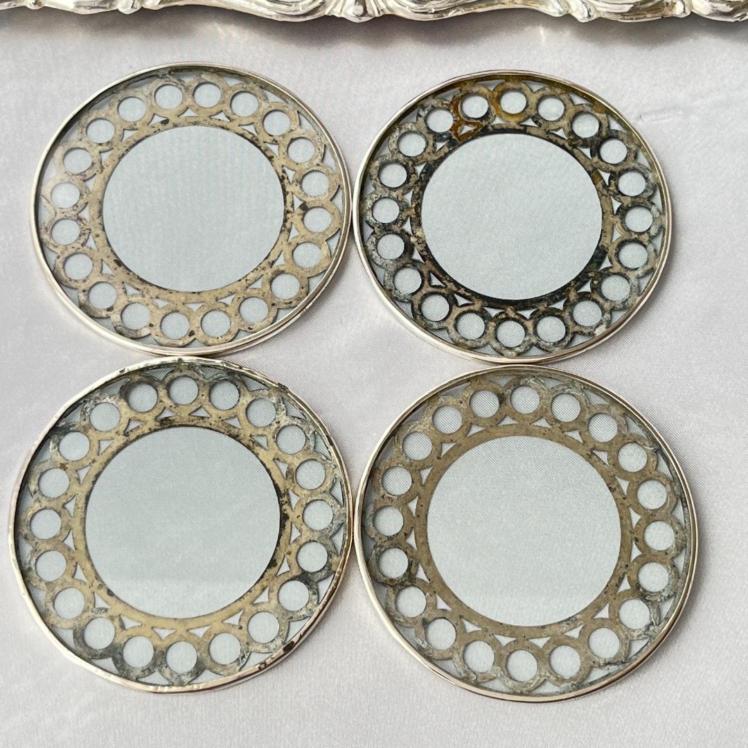 【WEBSTER】 【純銀 / ガラス】コースター 4枚 スターリングシルバー