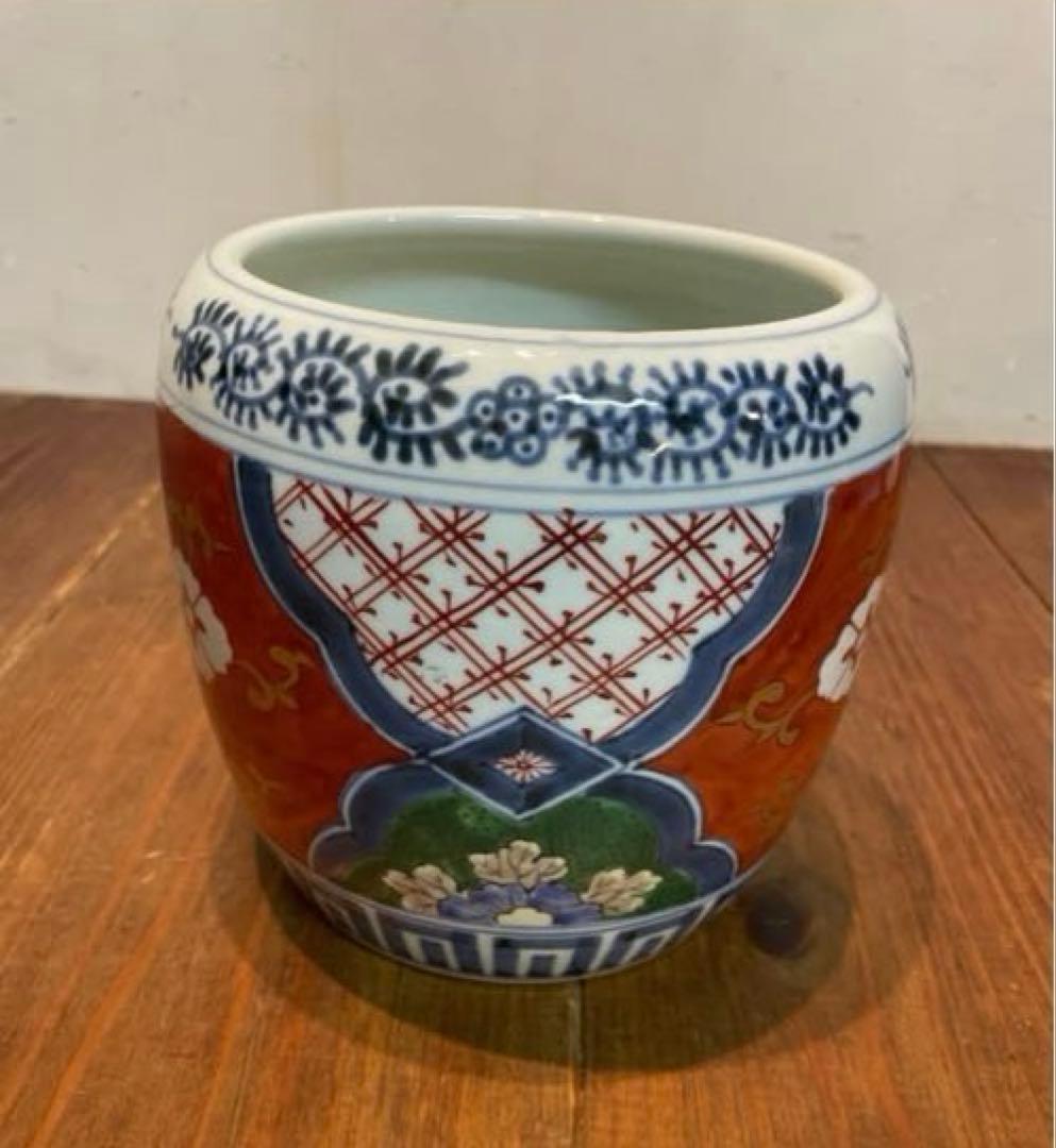 美品　伊万里　色絵　草花丸文　冨貴長春　鉢　火鉢　絵柄が華やかな