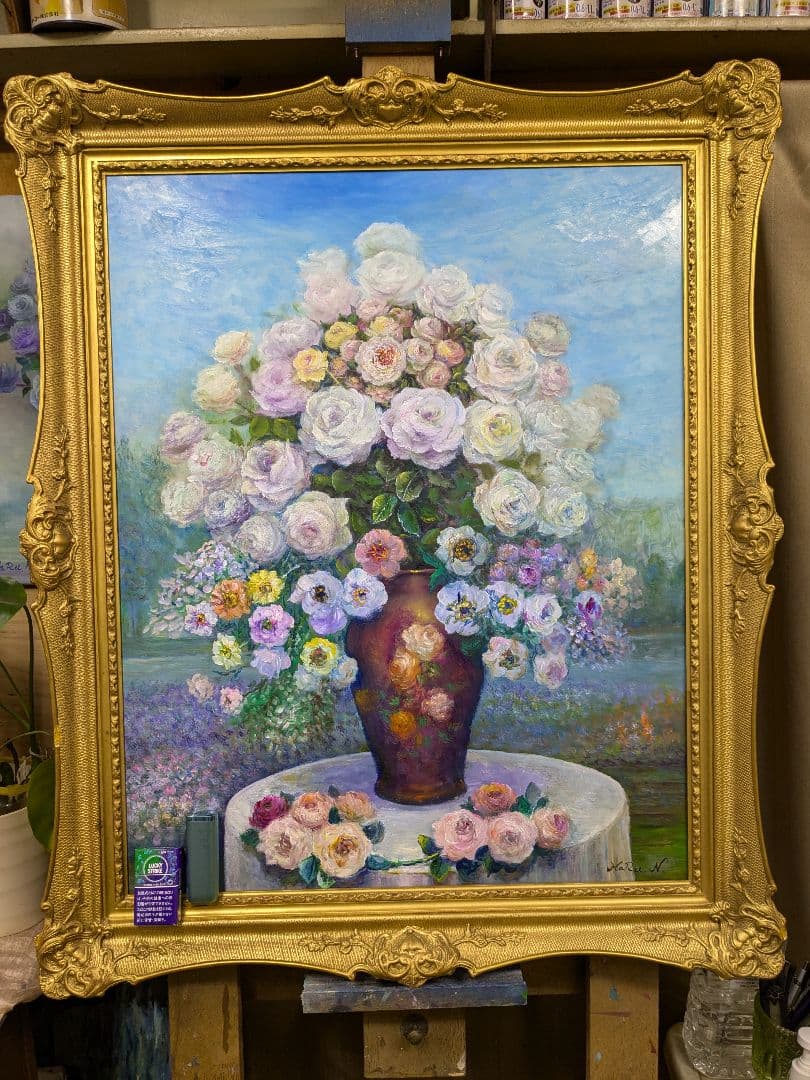 画家haru油彩画F２５号相当★薔薇★肉筆画＊一点物＊静物画★