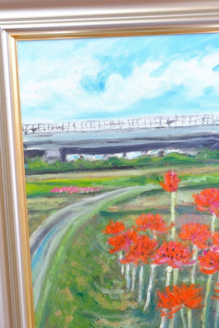彼岸花　油絵　F6号　額縁付き