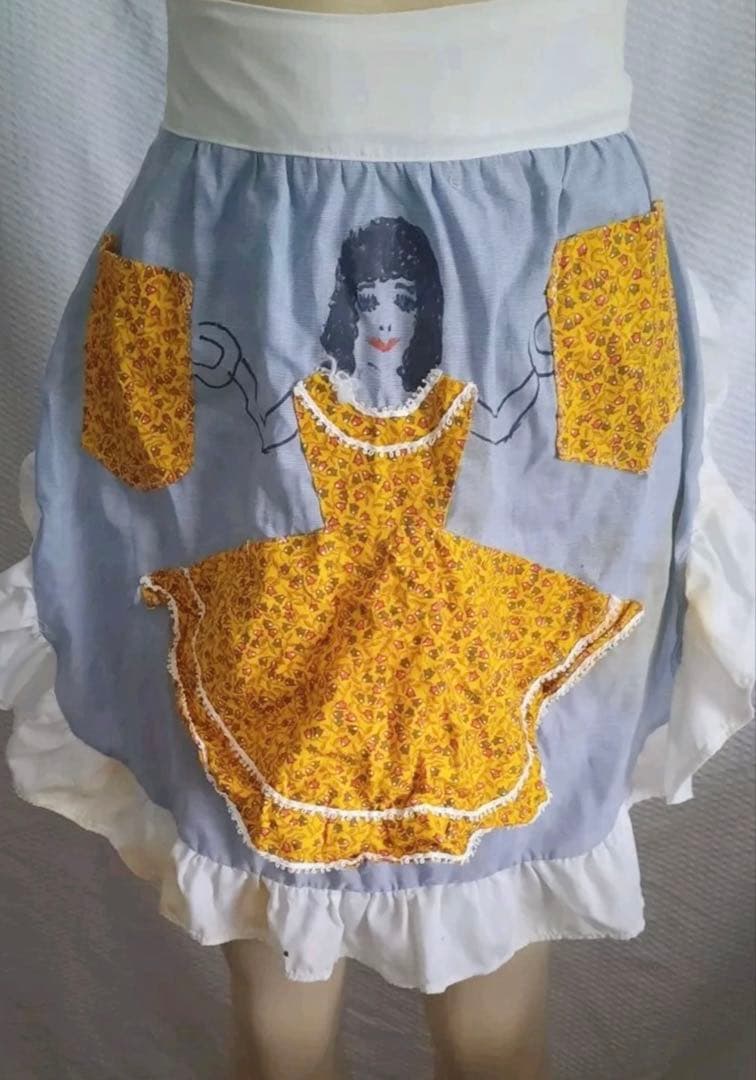 1950年代　アメリカン　ヴィンテージ ハンドメイド エプロン　手描き　雑貨