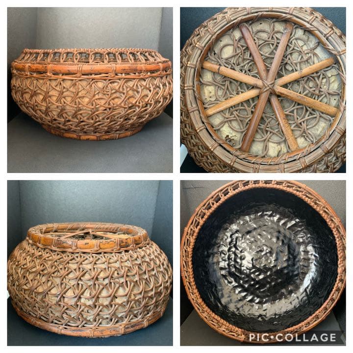 初代　山本(竹龍斎)(竹竜斉)造　輪組 炭斗　茶道具