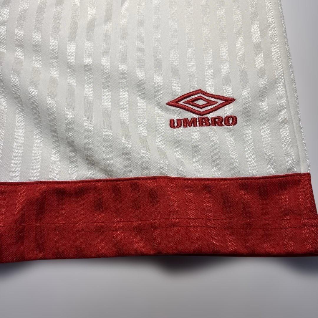 【極美品/希少】90s UMBRO シャドーストライプ サッカーパンツ白赤L相当