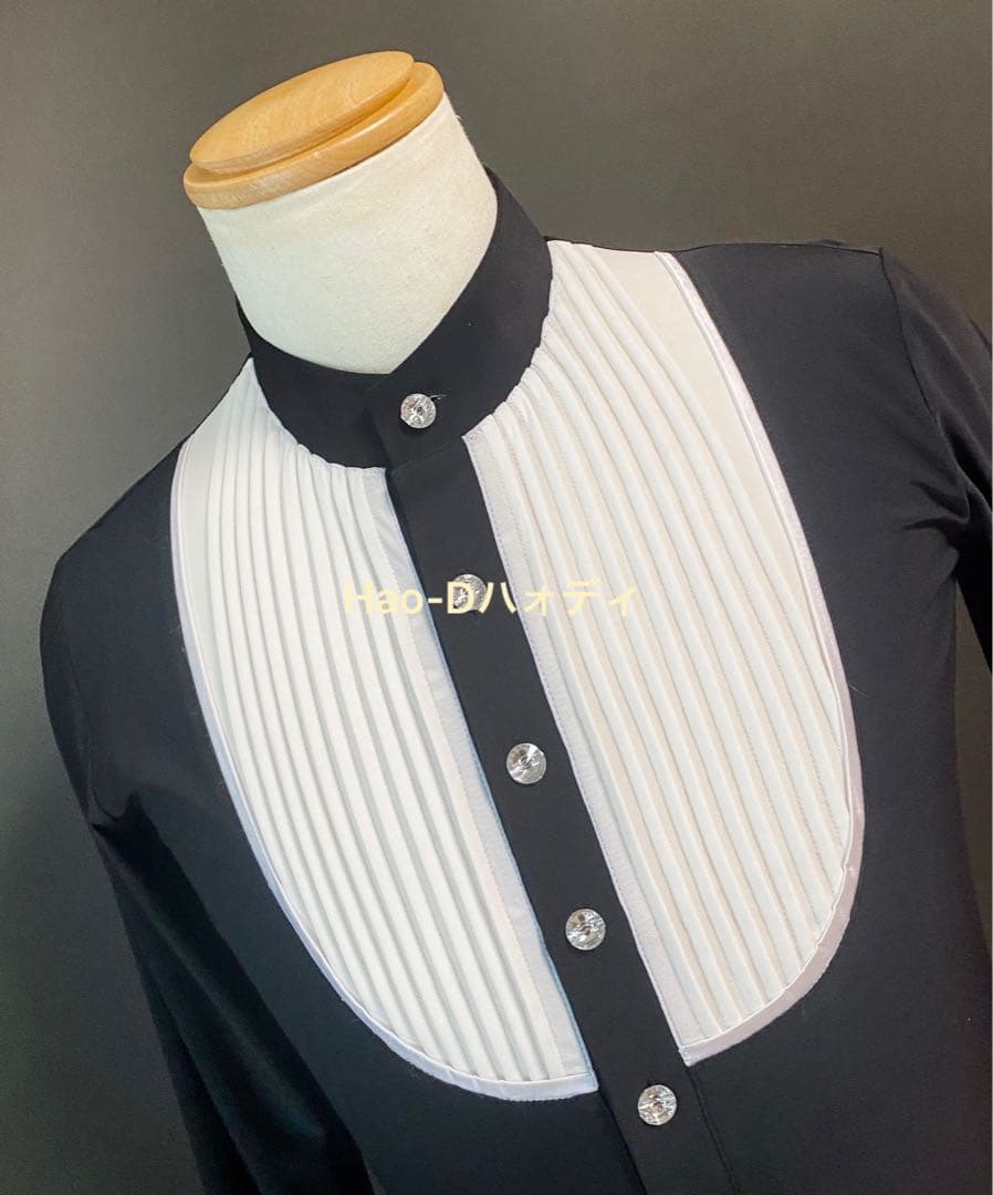 社交ダンス★ラテン★メンズ★新品★シャツ★白黒★イカ胸★Ｍ