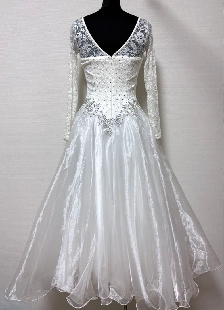 【限定特価】社交ダンスワンピース　準正装　パーティワンピース　ホワイト