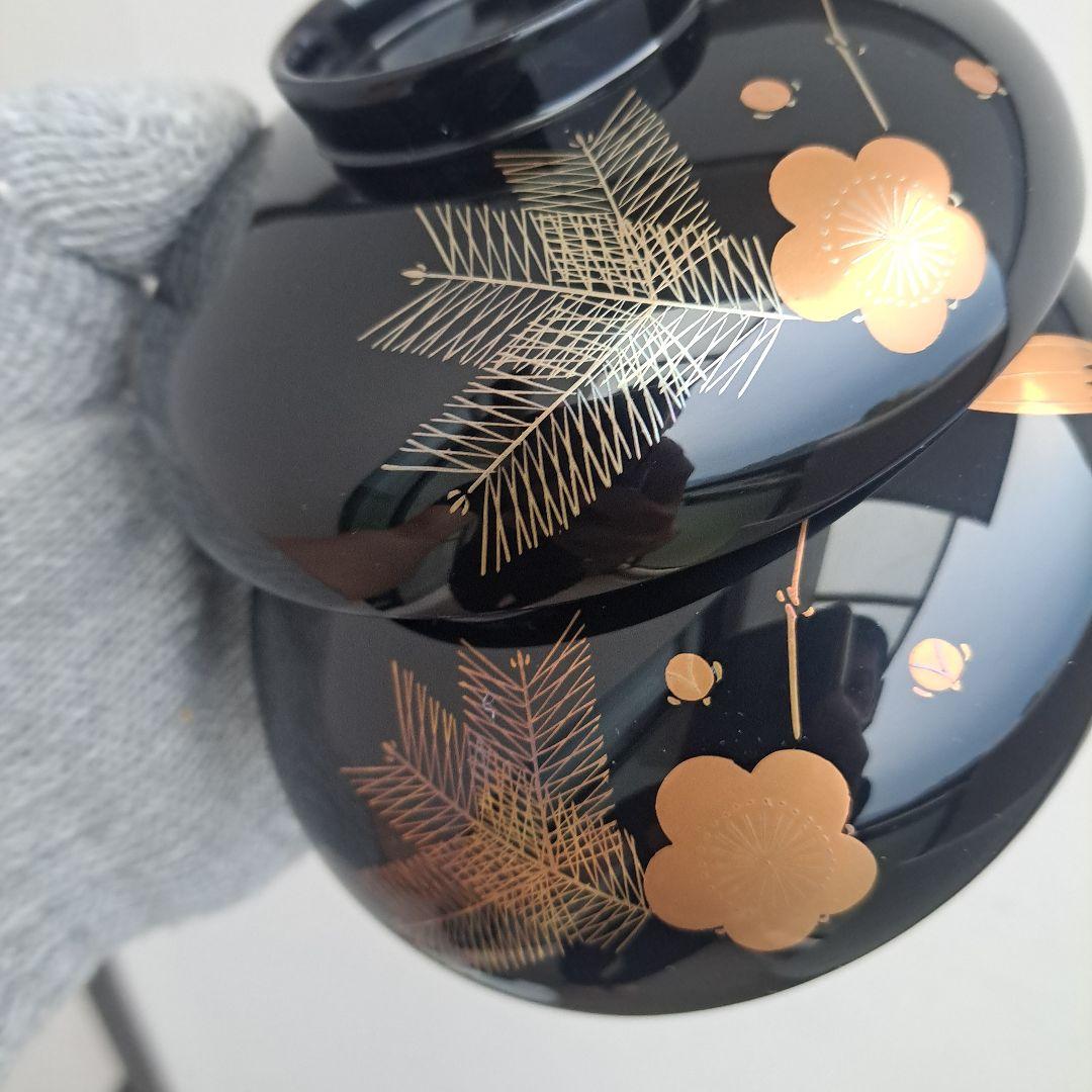 【越前\"河和田漆器　松竹梅\"蒔絵御吸物椀×5客】天然木製　祖雅堂　未使用/長期