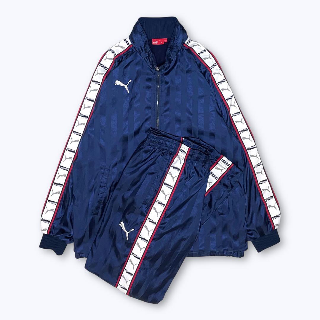 00s PUMA ナイロン 上下セットアップ サイズO ネイビー ラインジャージ