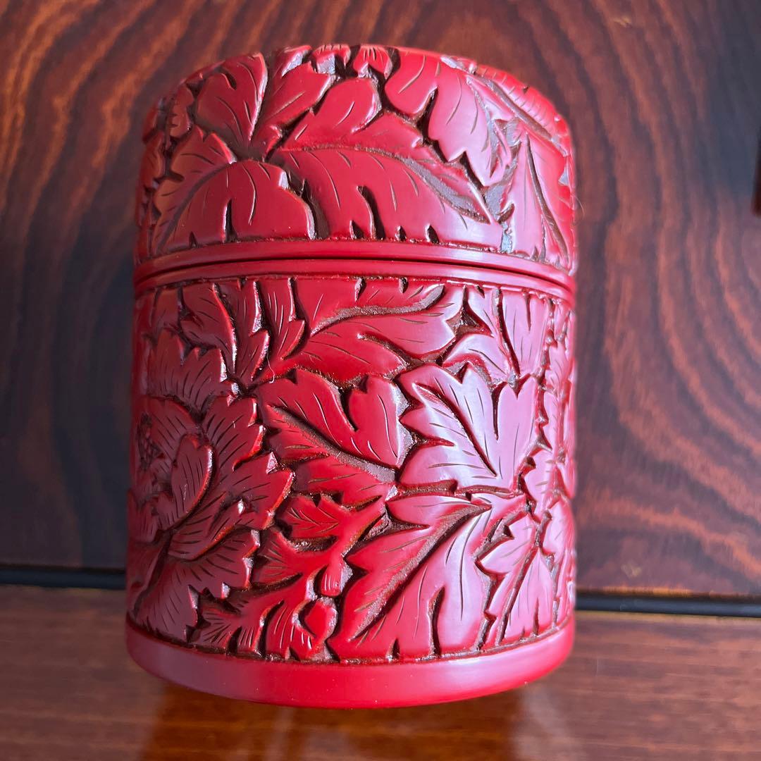 村上木彫推朱　茶筒　伝統工芸品