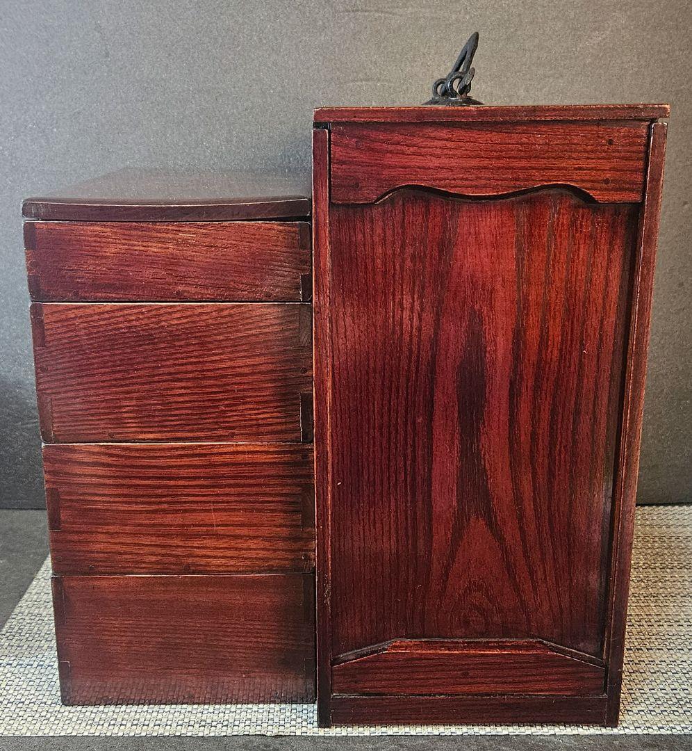 明治時代　木製　弁当箱　野点　野点弁当箱 鉄製手提げ　三段重ね　5箱仕立　茶道具