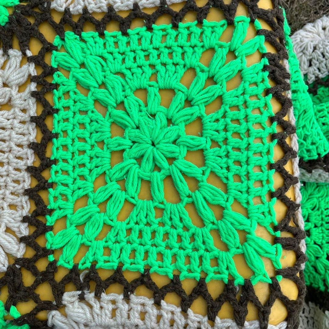 【USA vintage】グラニーブランケット　スクエア　グリーン　大判サイズ