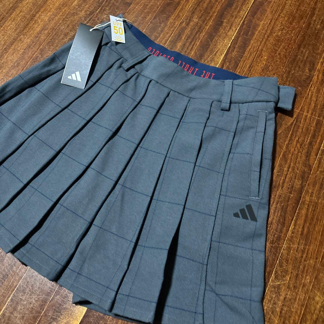 新品 ゴルフウェア アディダス チェックスカート ビックロゴフーディー パーカー