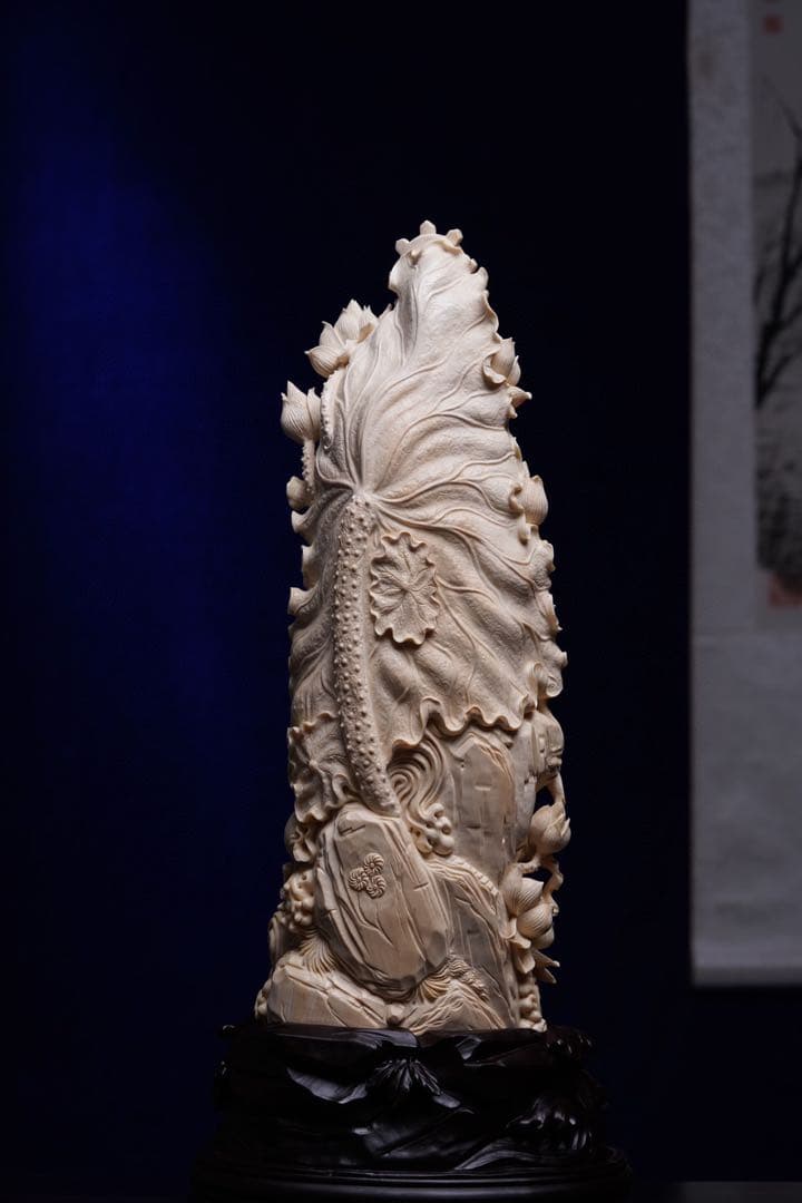 天然マンモス牙美しい手作り彫刻如意観音 置物