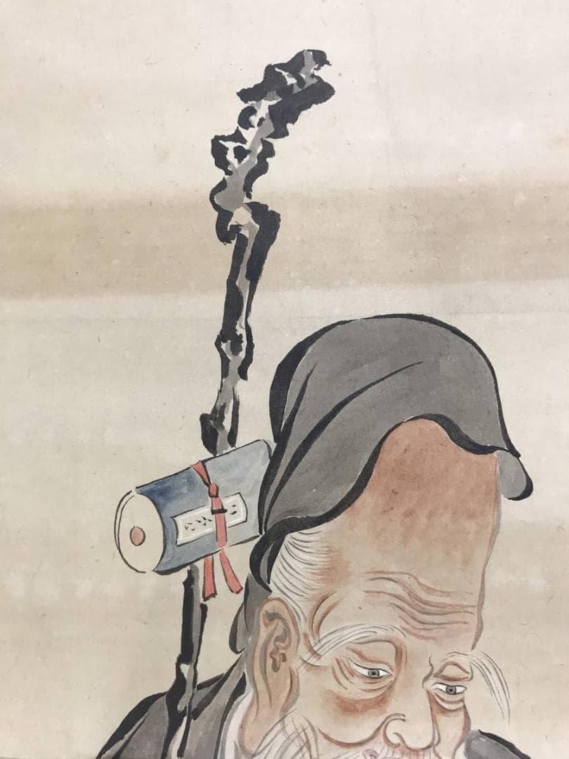 【模写】英一蝶/寿老人図/人物図/掛軸/名家伝来/AD-912