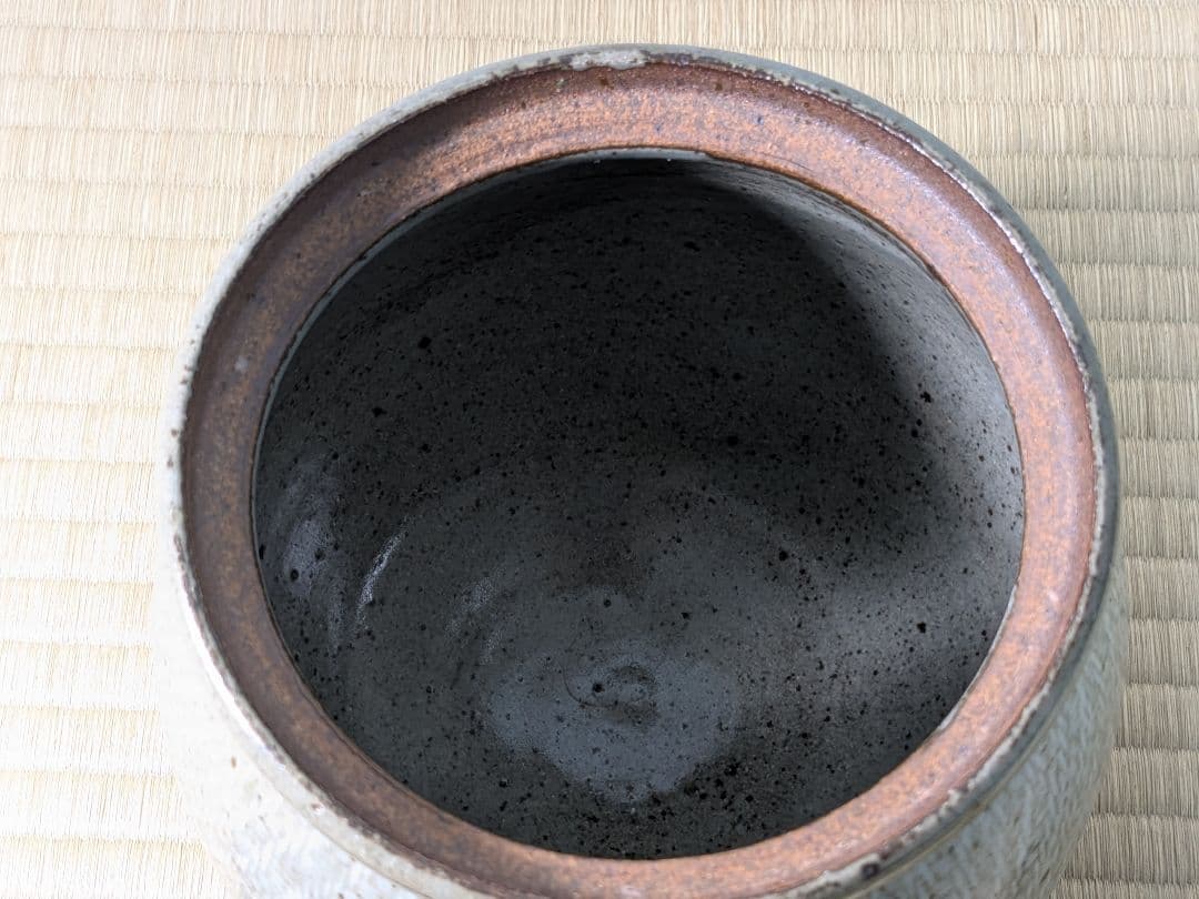 人間国宝 島岡達三 地釉象嵌縄文水指 益子焼