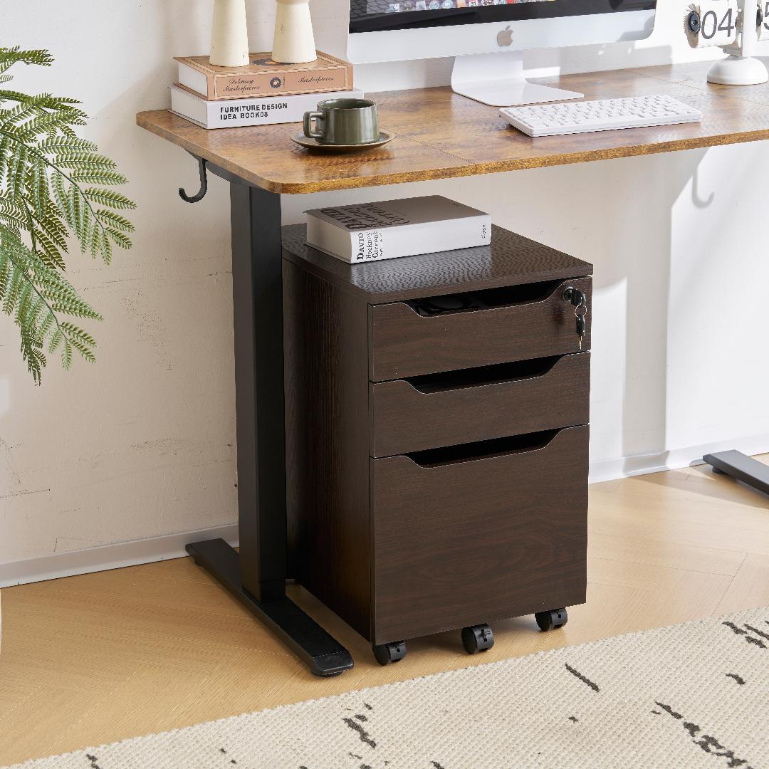 【クルミ】デスクワゴン サイドワゴン　鍵付き キャスター付き 脇机 オフィス