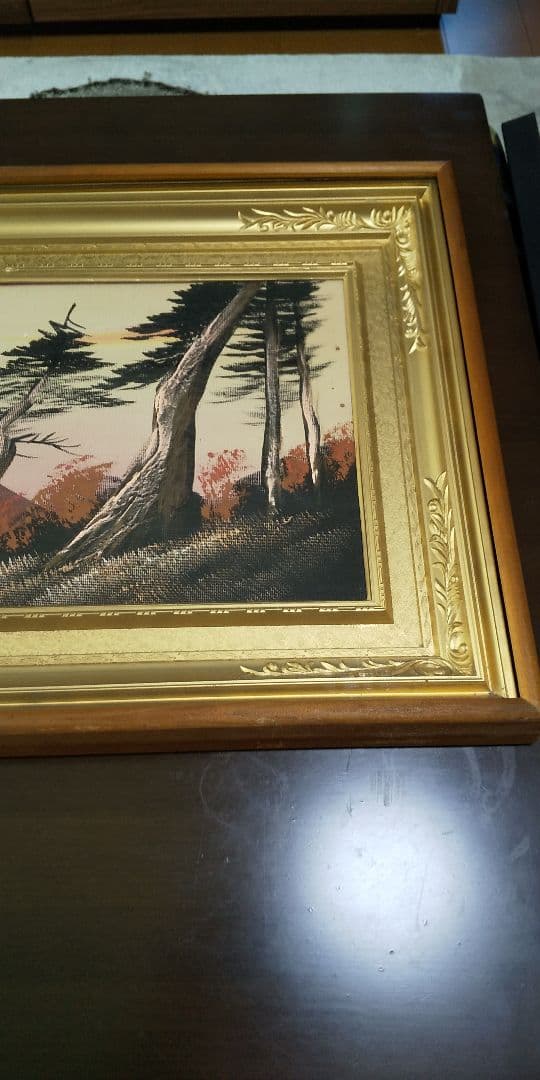 【風景画/富士山】赤富士　油絵　油彩画　立体画　インテリア　額装　額縁　置物