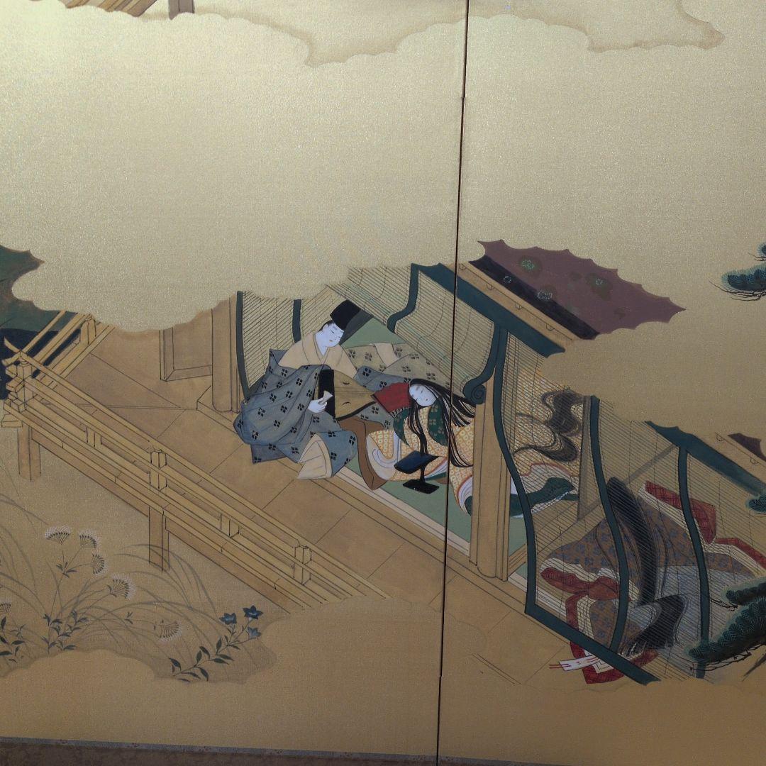 源氏物語の屏風絵。岡田泰水作。良品。