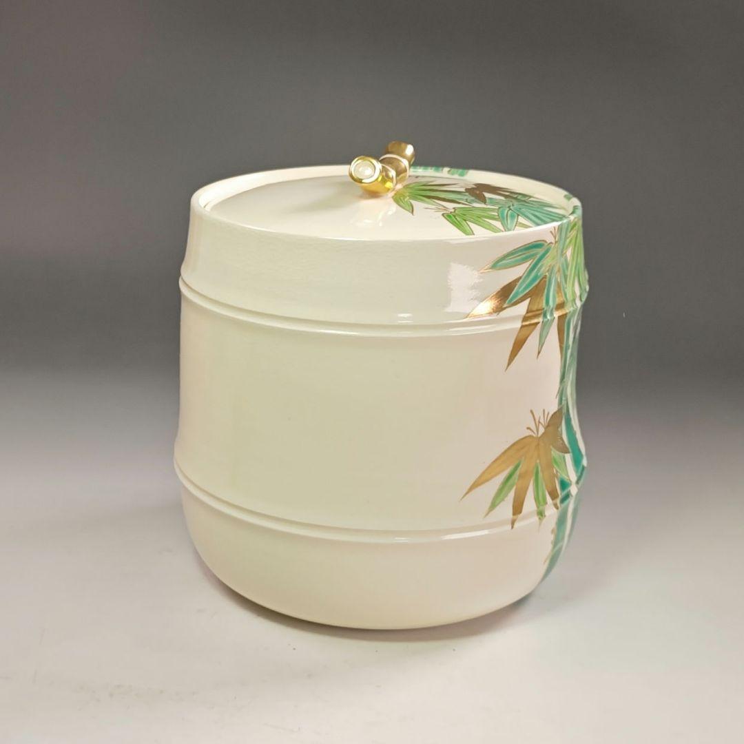 ウ266 水指『南口閑粋』『色絵　竹節　水指　共箱』茶道具