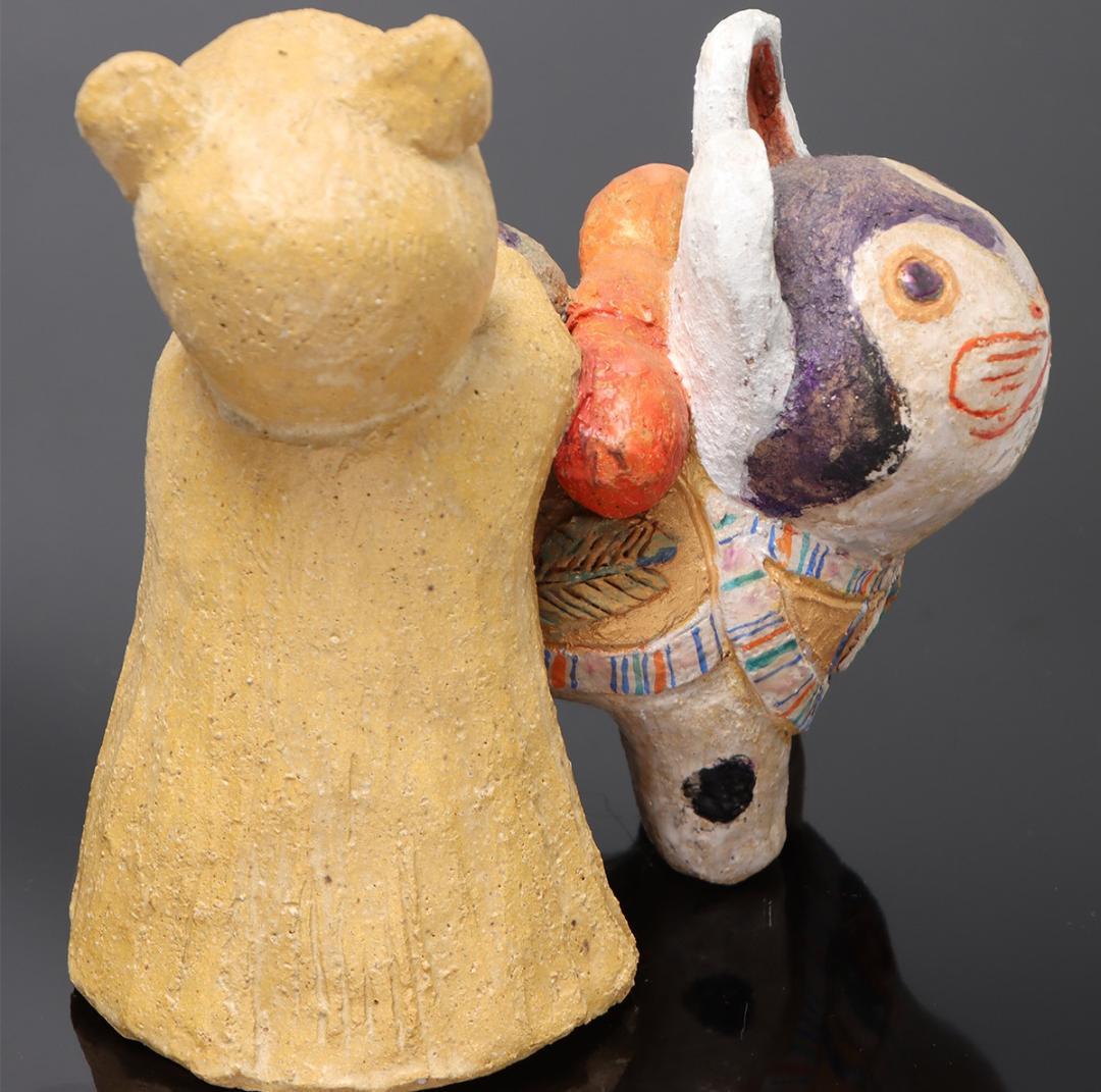 林義雄 作『犬張子と子供』箱無 童塑 陶人形 ＹＯＳＨＩＯ Ｈ 童画家 絵本画家