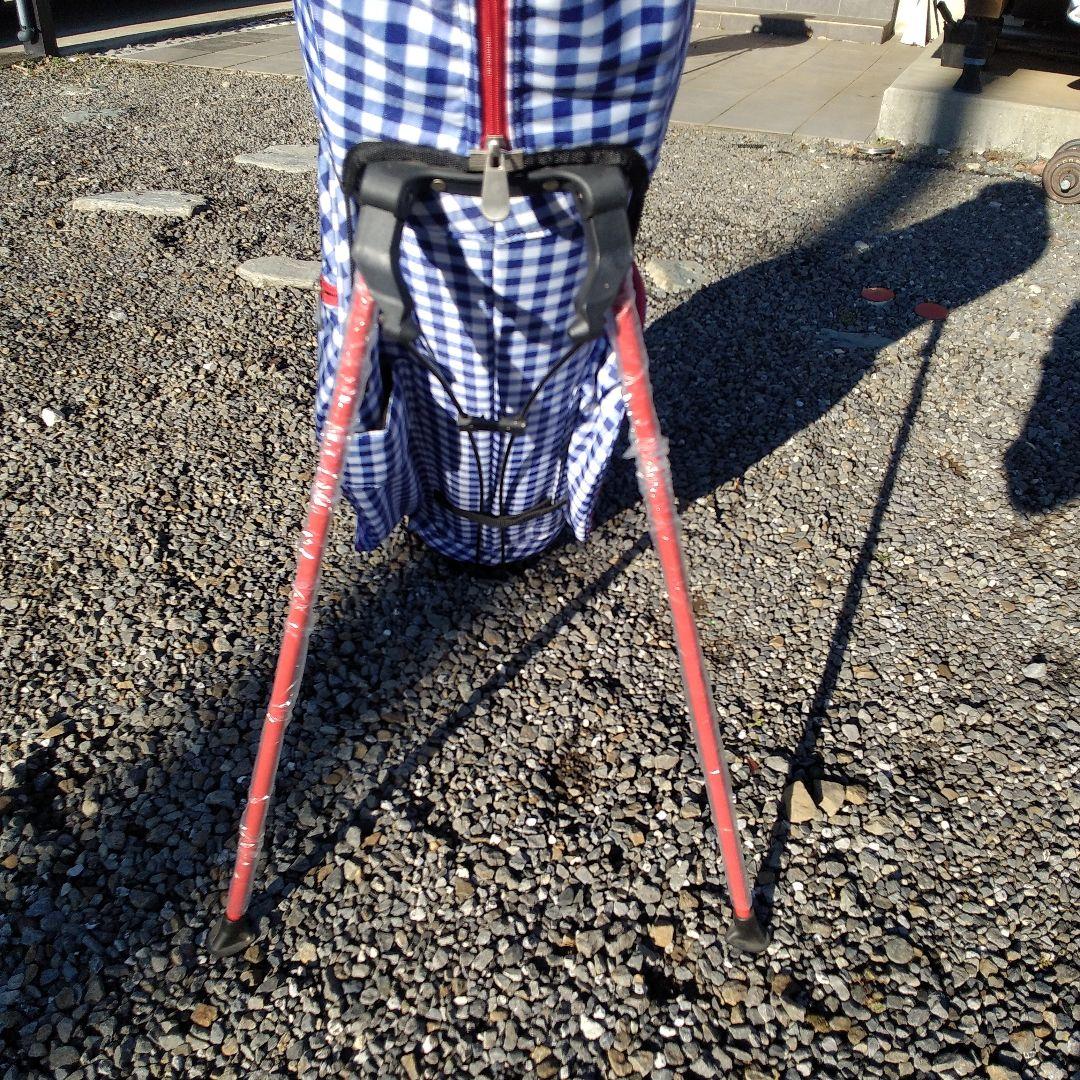 トランスコンチネンツ　キャディバッグ　スタンド式　チェック　青✕赤　中古