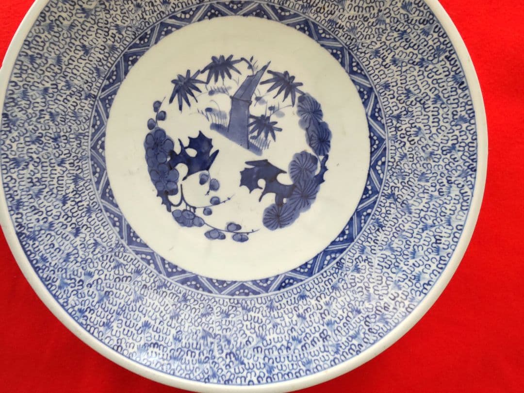 古伊万里染め付け微塵唐草平大鉢/江戸中期頃