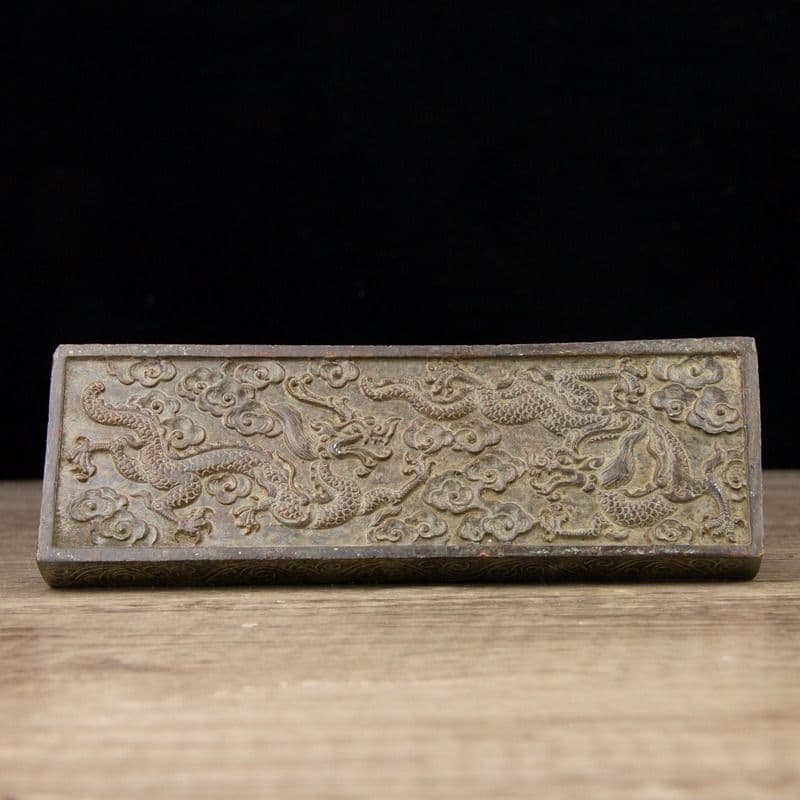 銅製 瑞獣双竜鎮尺 圧紙 文房四宝 書道具 装飾品 工芸品 置物