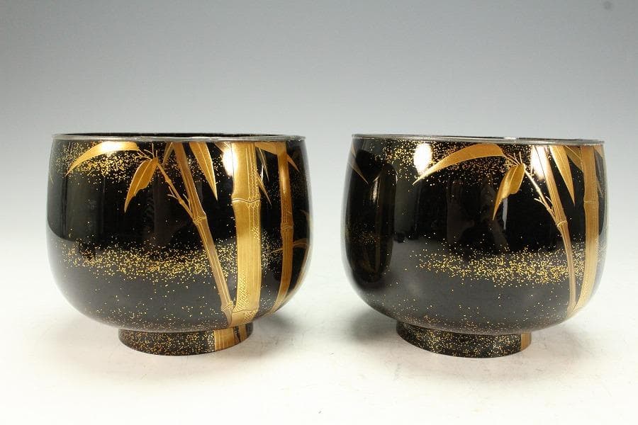 極上 双雀蒔絵 椀 一対 明治(K-A838)