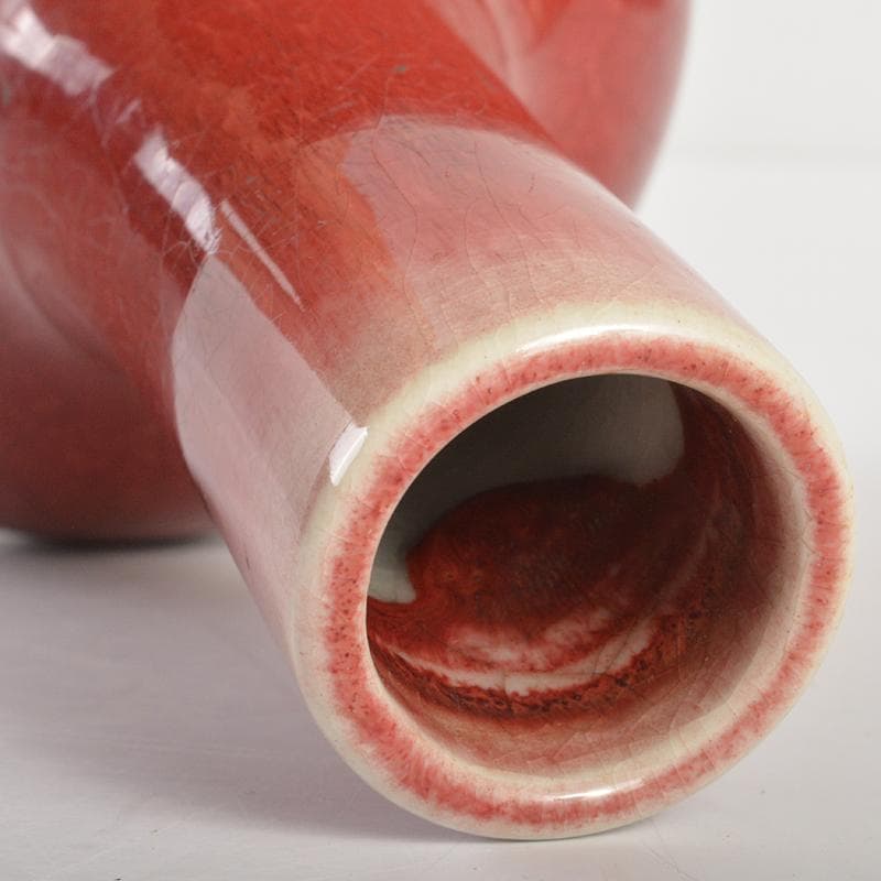 中国　辰砂釉　長顎瓶　唐木台付　D　R6754