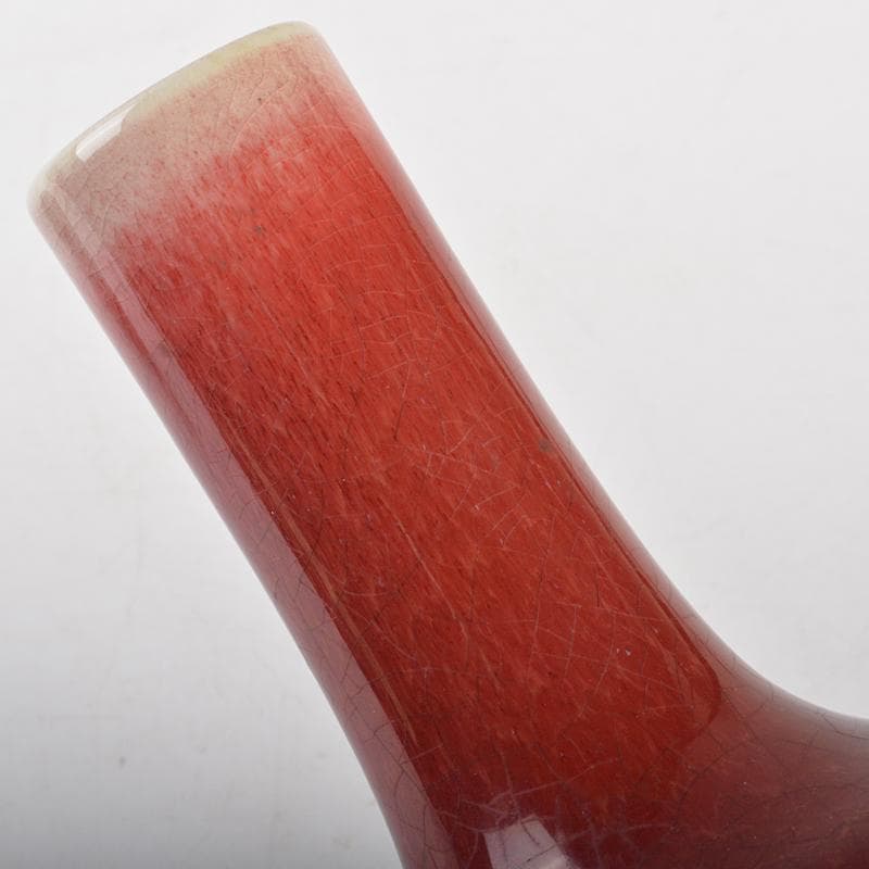 中国　辰砂釉　長顎瓶　唐木台付　D　R6754