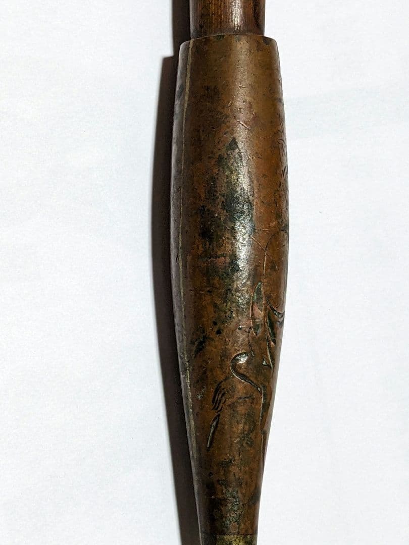 ♦明治時代 時代物 喧嘩煙管 蝙蝠 七福神 布袋図 片切彫り骨董品 喫煙具