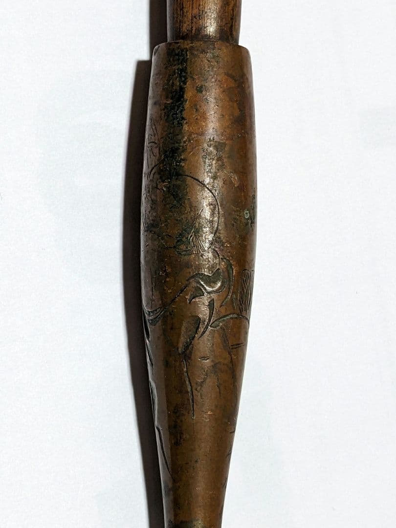 ♦明治時代 時代物 喧嘩煙管 蝙蝠 七福神 布袋図 片切彫り骨董品 喫煙具