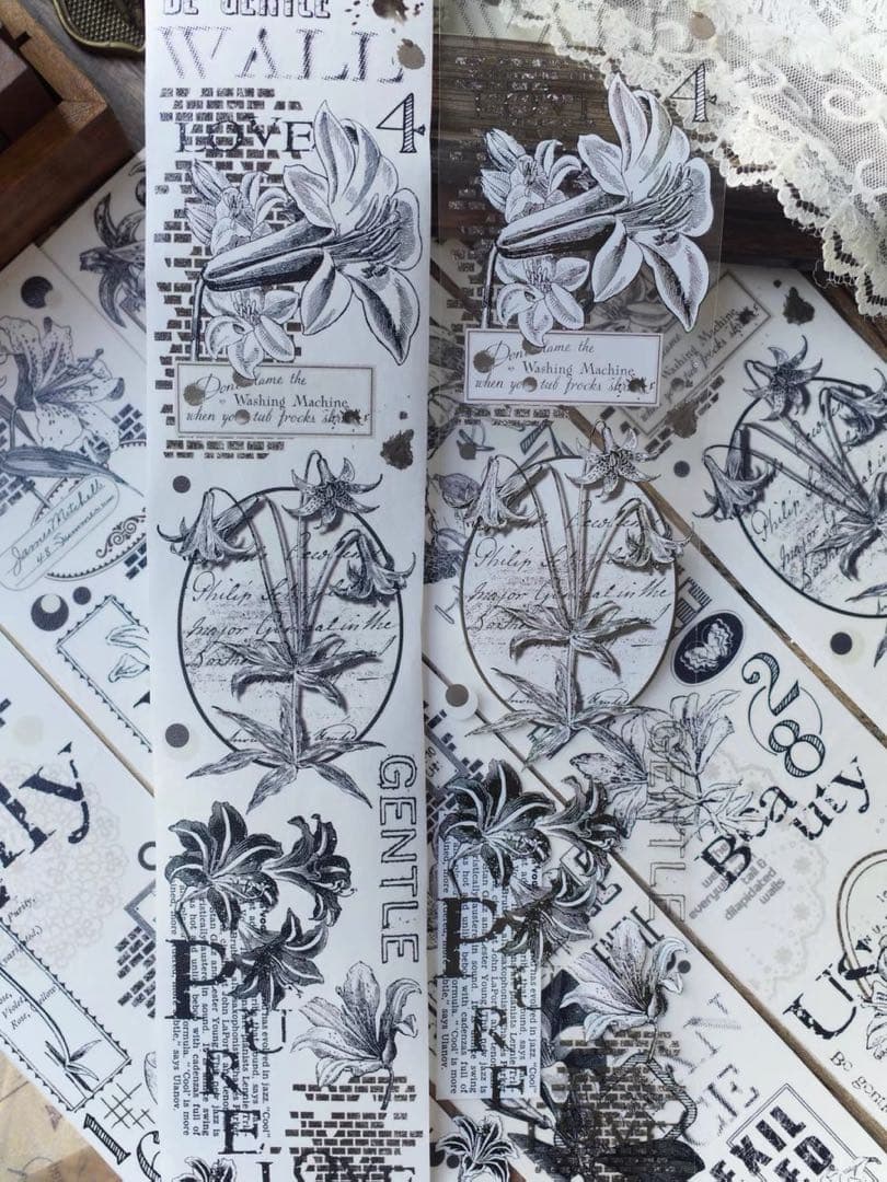 壹洱原创《旧影百合》海外マスキングテープ　マステ 【1871】